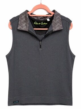 NWT- Robert Graham- Men’s Gray Quarter Zip Polo Sweater Vest. Size L